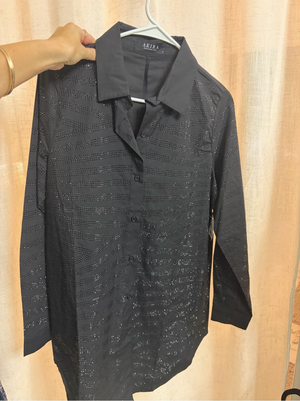 AKIRA Black Perforated Button-Down Shirt